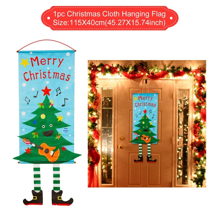 Christmas Door Banner Porch Sign Christmas Decoration for Home Christmas Pendant Merry Christmas Ornaments 2022 Navidad
