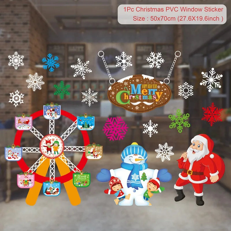 Christmas Window Stickers Merry Christmas Decorations for Home Santa Claus 2021 Christmas Ornament Navidad Xmas Gifts New Year