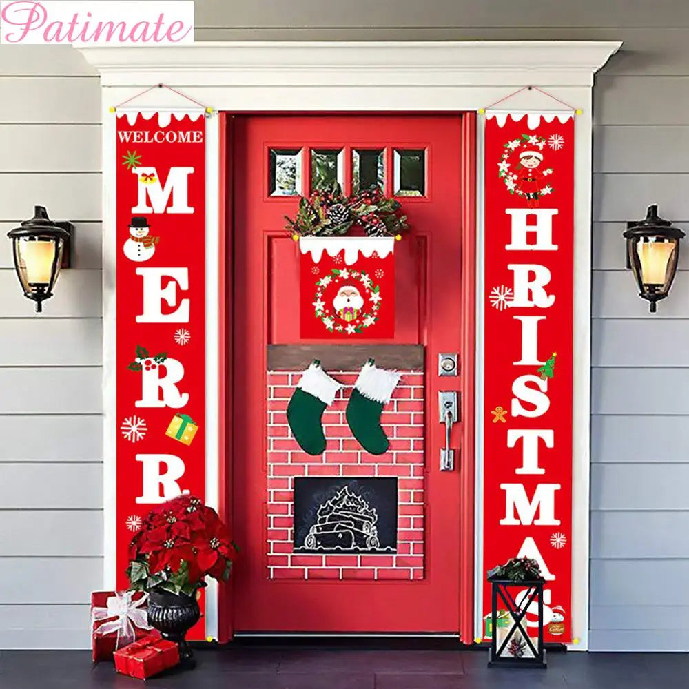 Christmas Door Banner Porch Sign Christmas Decoration for Home Christmas Pendant Merry Christmas Ornaments 2022 Navidad