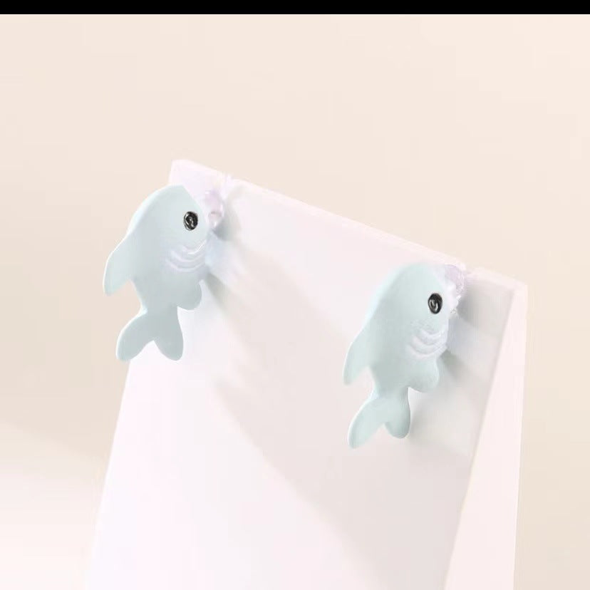 Small Animal Dinosaur Earrings Independent Station Korean Earrings Shark Metal Cute Mini Animal Jewelry