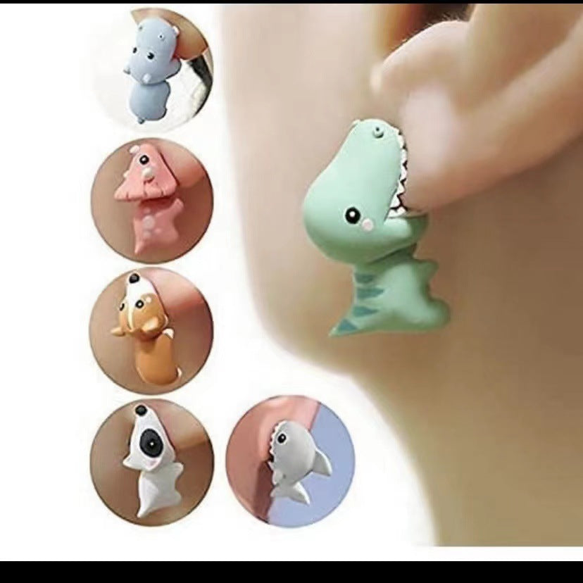 Small Animal Dinosaur Earrings Independent Station Korean Earrings Shark Metal Cute Mini Animal Jewelry