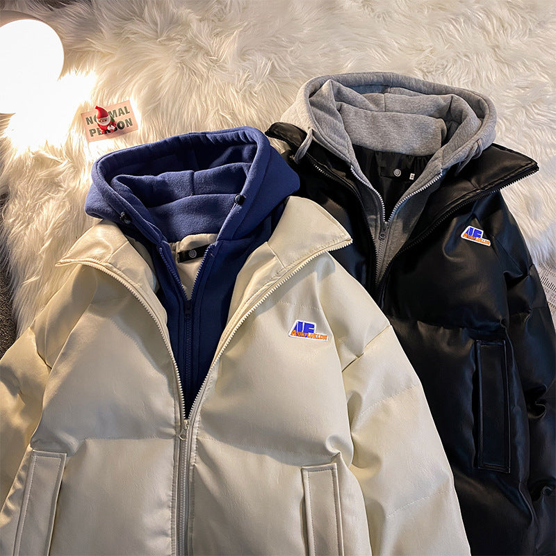 Pu Leather Cotton Coat Men's Winter Thickened Korean Version Of The Hooded Cotton Coat Loose Couple Cotton Jacket Coat