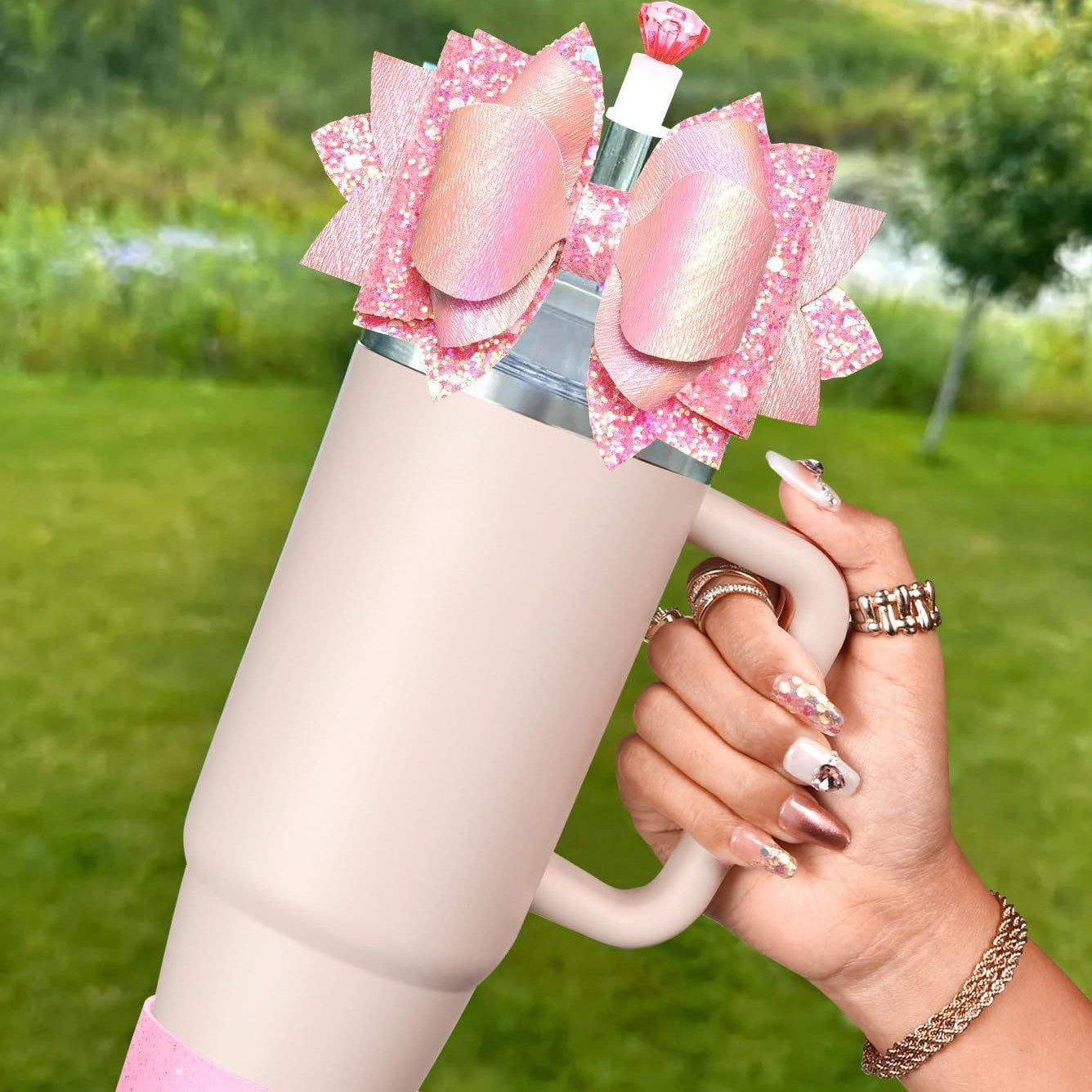 Color Bright Powder Ins Style Bow Stanley Cup Accessories Accessories Cup Accessories