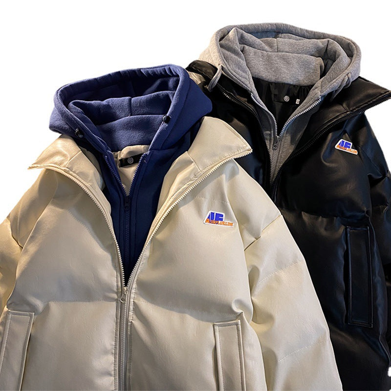 Pu Leather Cotton Coat Men's Winter Thickened Korean Version Of The Hooded Cotton Coat Loose Couple Cotton Jacket Coat