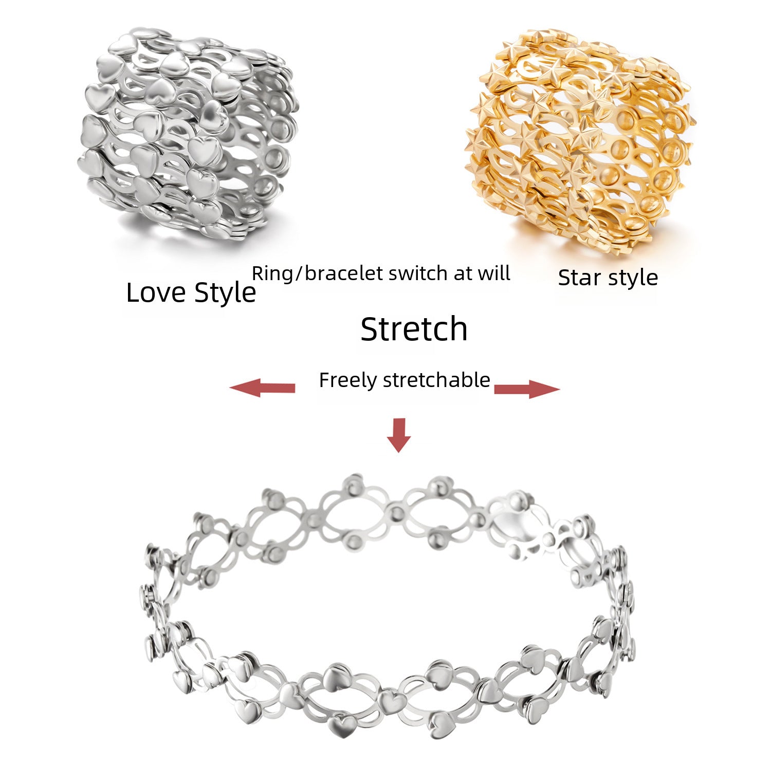 Cross-border Hot Star Love A Two-wear Telescopic Magic Ring Bracelet Trembles The Same Telescopic Ring