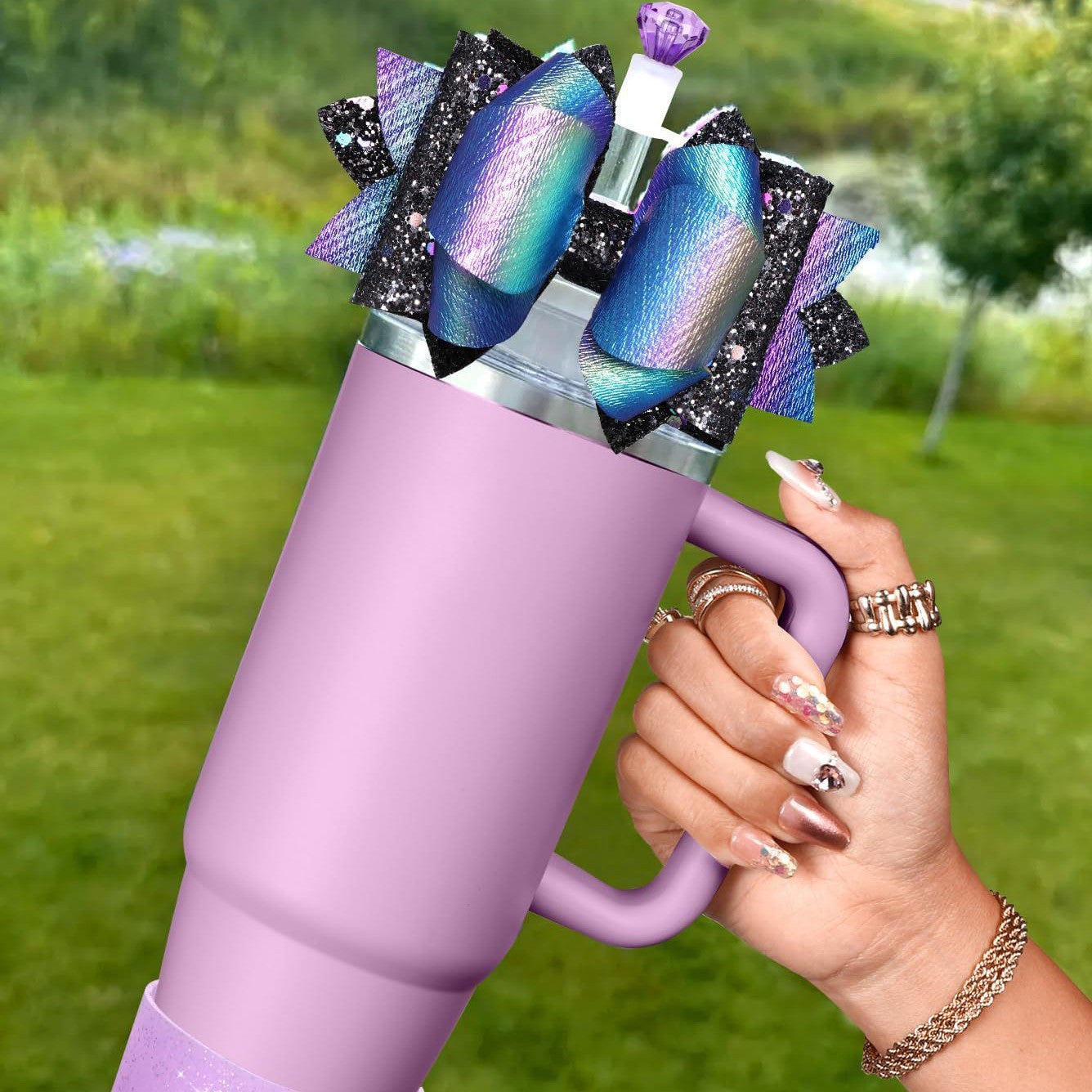 Color Bright Powder Ins Style Bow Stanley Cup Accessories Accessories Cup Accessories