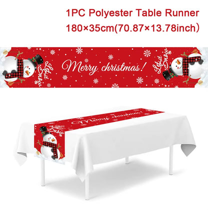 2024 Christmas Table Runner Cloth Merry Christmas Decoration for Home Tablecloth Xmas Cristmas Ornament Navidad New Year 2025