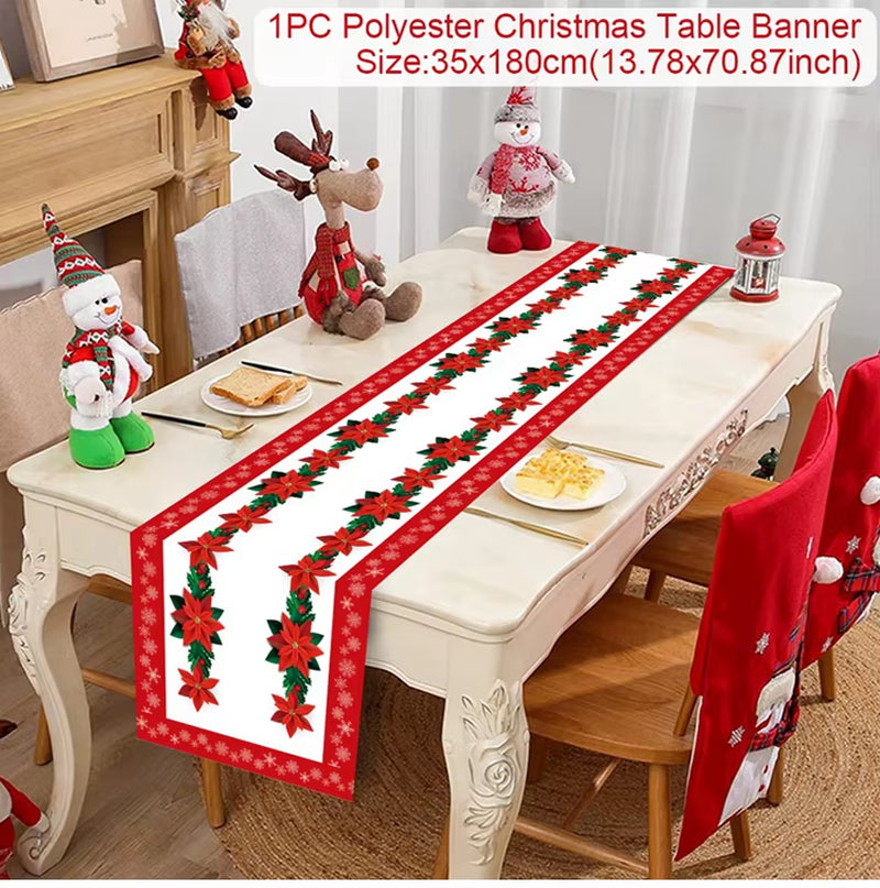 2024 Christmas Table Runner Cloth Merry Christmas Decoration for Home Tablecloth Xmas Cristmas Ornament Navidad New Year 2025