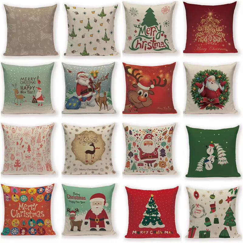 Merry Christmas Santa Claus Happy Christmas Tree Linen Sofa Bed Decorative Wedding Decoration Birthday Party Throw Pillow Case