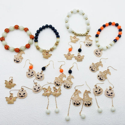 Halloween Vintage Bracelet with Pumpkin, Witch Hat, and Gothic Beads for Women's Party Attire