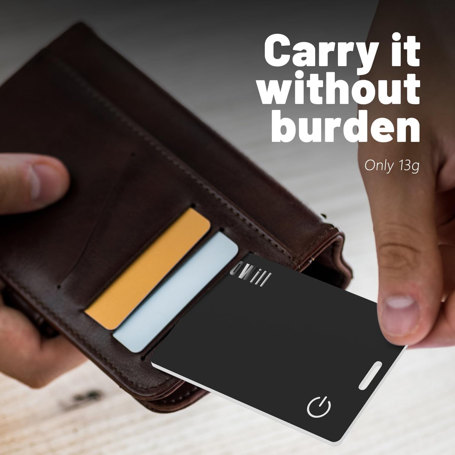 Owill 2mm Slim Wallet Tracker Card - IP68 Wireless Rechargeable Air Smart Tag Compatible with Apple Find My App for Luggage and Suitcases (iOS Only)