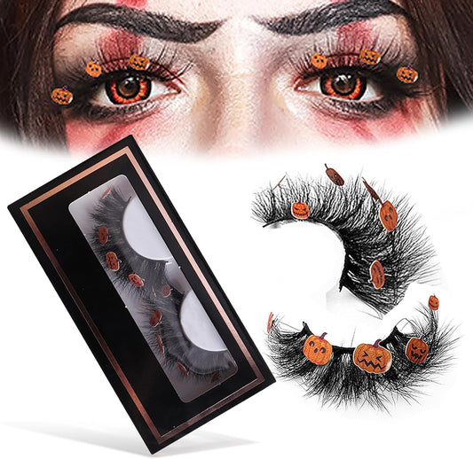3D Natural Pumpkin Eyelashes - Reusable Halloween False Eyelashes for Parties, Cosplay, and Gifts