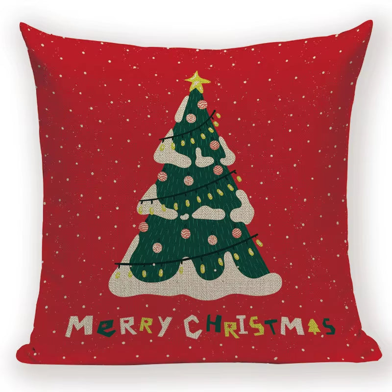 Merry Christmas Santa Claus Happy Christmas Tree Linen Sofa Bed Decorative Wedding Decoration Birthday Party Throw Pillow Case