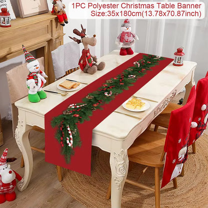 2024 Christmas Table Runner Cloth Merry Christmas Decoration for Home Tablecloth Xmas Cristmas Ornament Navidad New Year 2025