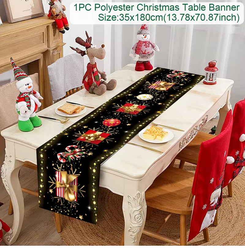 2024 Christmas Table Runner Cloth Merry Christmas Decoration for Home Tablecloth Xmas Cristmas Ornament Navidad New Year 2025