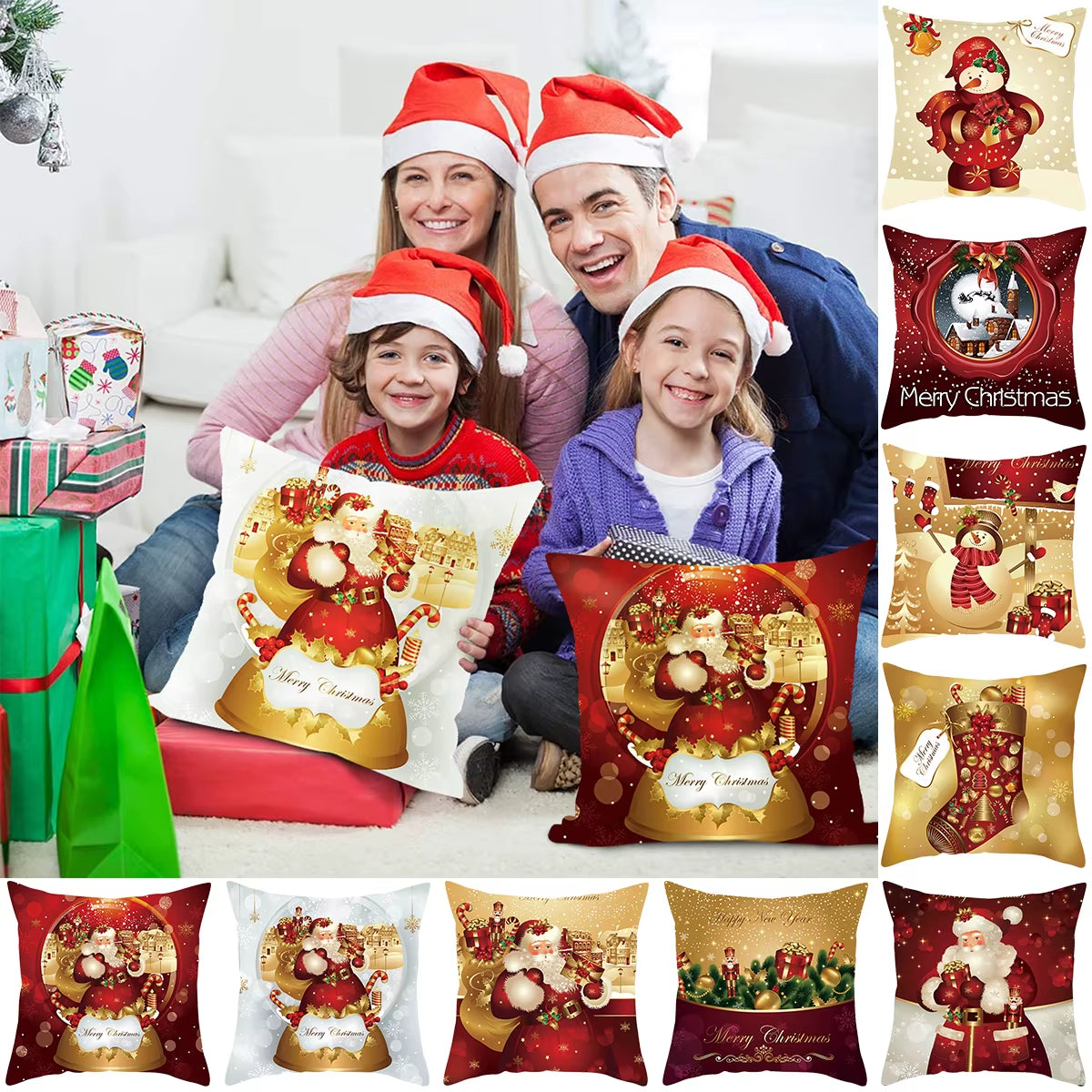 Merry Christmas Cushion Cover Christmas Decorations for Home 2022 Cristmas Ornament Pillow Case Xmas Navidad Gifts New Year 2023
