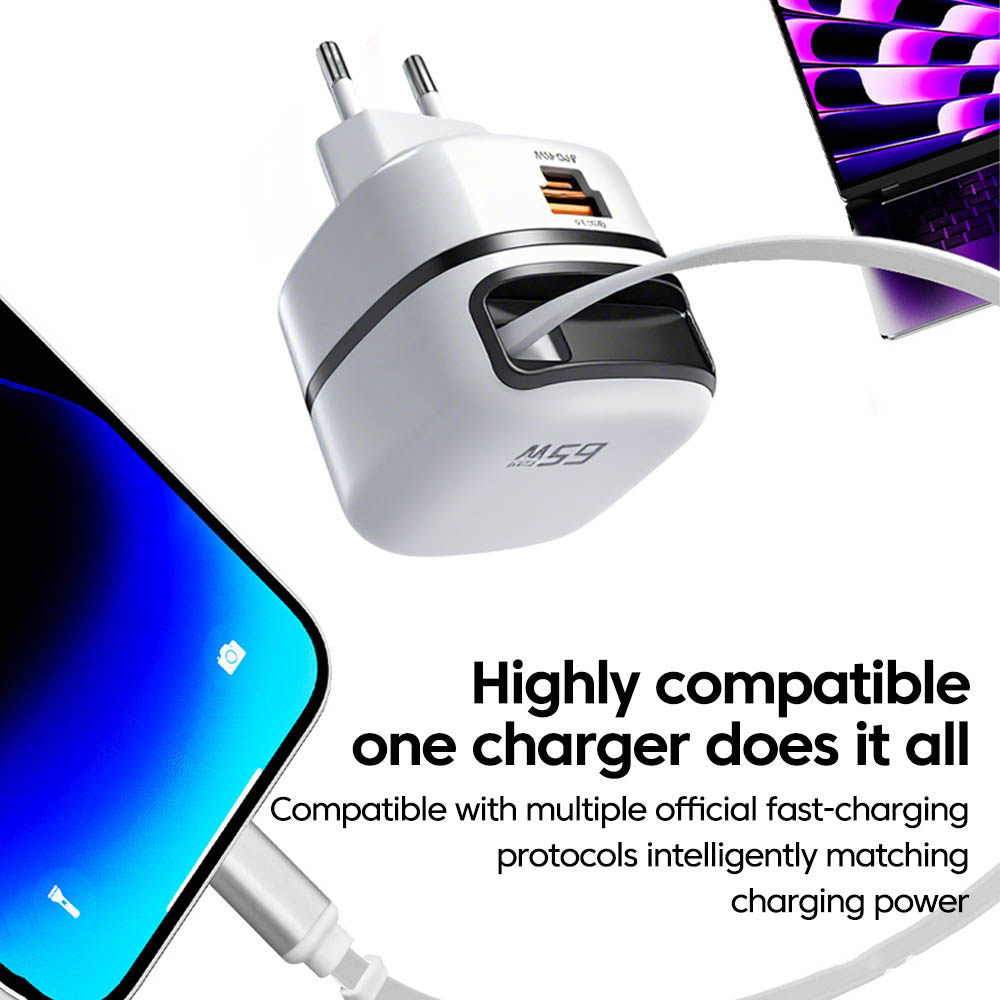 New Retractable Cord 65W Fast Charging Charger Portable Foldableing Foot Small Volume Portable Charger