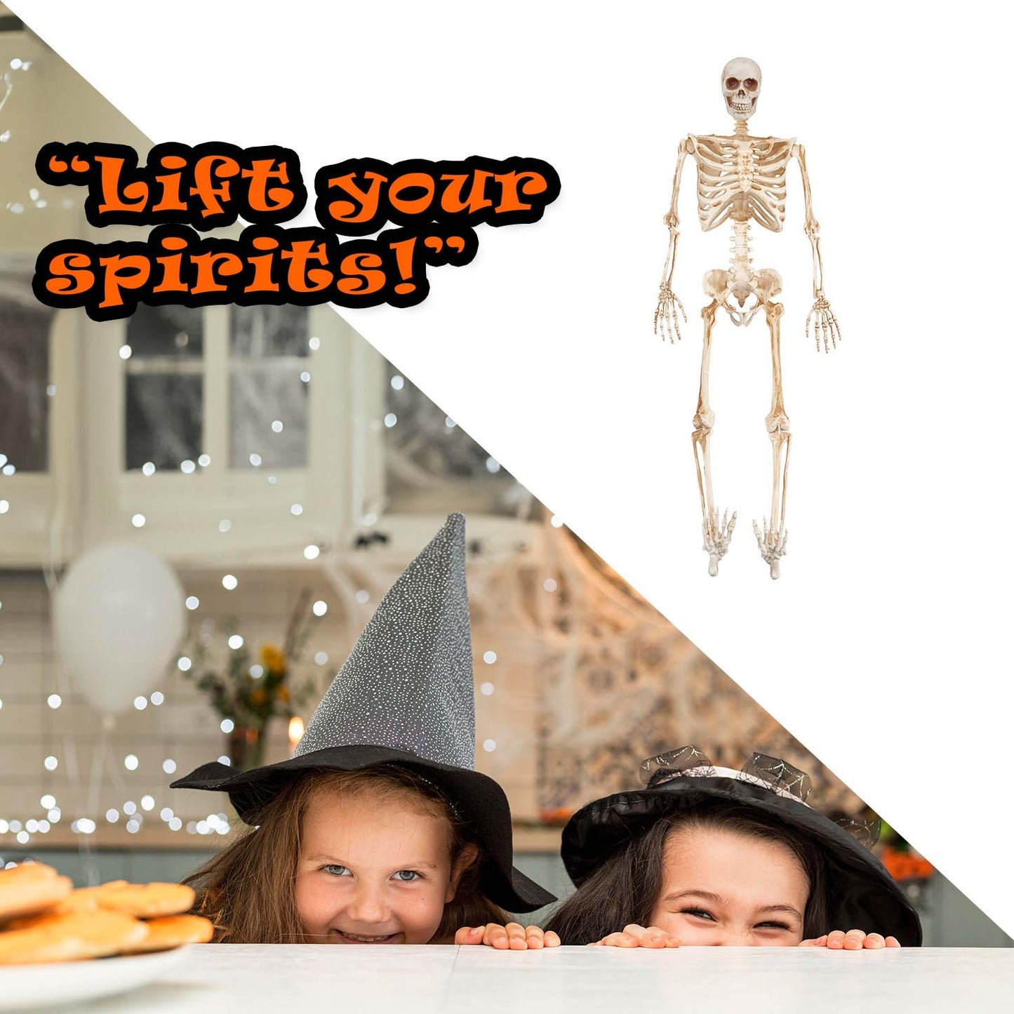 Halloween Skeleton Decoration with LED Eyes Trick or Treat Party 36 Inch White
