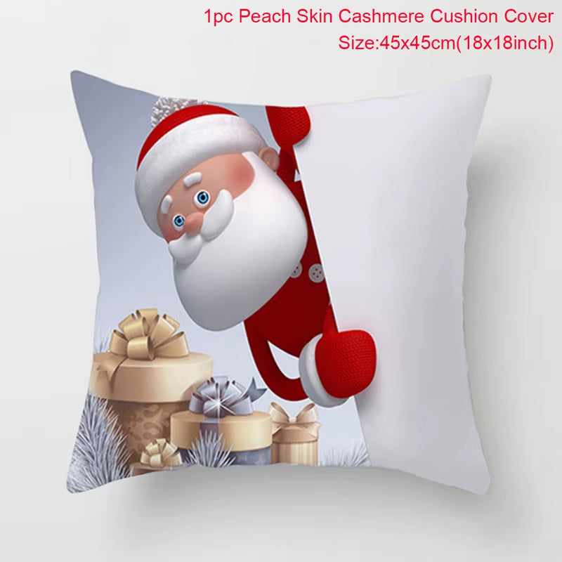 Snowman Christmas Cushion Cover Merry Christmas Decorations for Home 2024 Cristmas Sofa Decor Navidad Xmas Gifts New Year 2025
