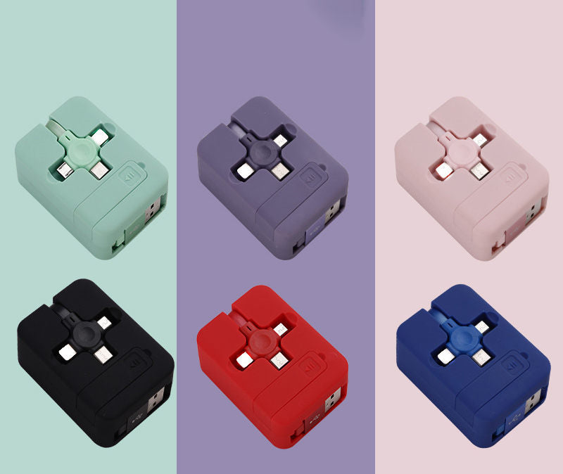 Macaron Telescopic Storage Bracket Three-in-one Charging Cable Logo Gift Printing Wholesale One-to-three Data Cable