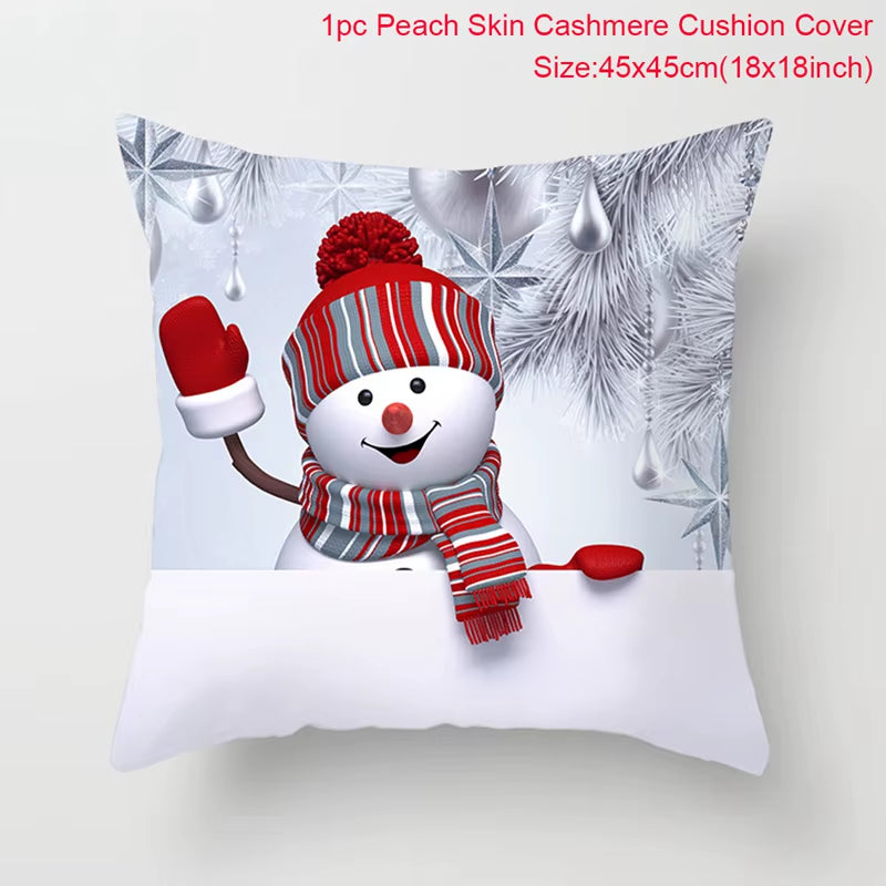 Snowman Christmas Cushion Cover Merry Christmas Decorations for Home 2024 Cristmas Sofa Decor Navidad Xmas Gifts New Year 2025