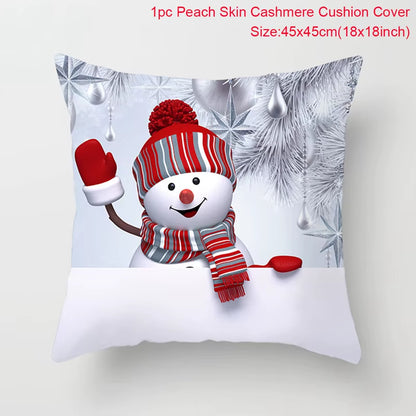 Snowman Christmas Cushion Cover Merry Christmas Decorations for Home 2024 Cristmas Sofa Decor Navidad Xmas Gifts New Year 2025
