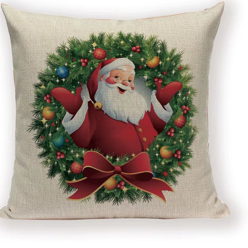 Merry Christmas Santa Claus Happy Christmas Tree Linen Sofa Bed Decorative Wedding Decoration Birthday Party Throw Pillow Case