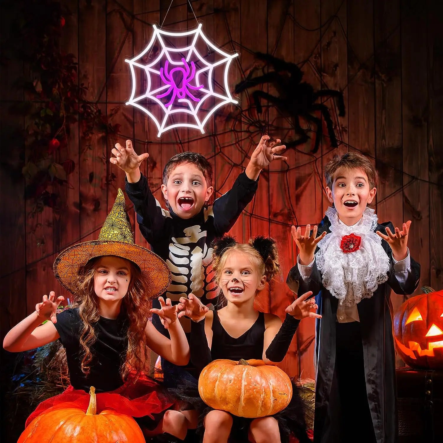 Spider Web Neon Sign Lighted Wall Art Decoration Halloween Led Sign Neon Light for Halloween Wedding Ceremony Party Decor Gift