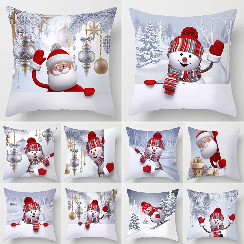 Snowman Christmas Cushion Cover Merry Christmas Decorations for Home 2024 Cristmas Sofa Decor Navidad Xmas Gifts New Year 2025