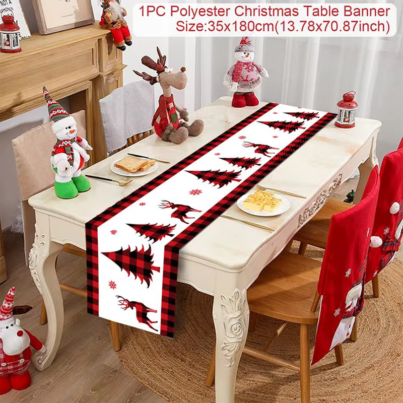 2024 Christmas Table Runner Cloth Merry Christmas Decoration for Home Tablecloth Xmas Cristmas Ornament Navidad New Year 2025