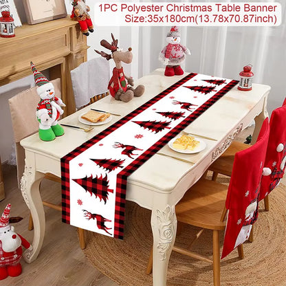 2024 Christmas Table Runner Cloth Merry Christmas Decoration for Home Tablecloth Xmas Cristmas Ornament Navidad New Year 2025